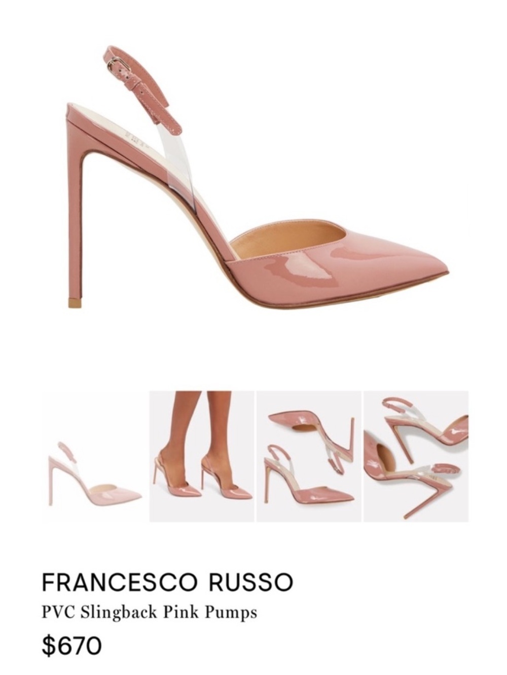 Francesco Russo PVC Slingback Pink Pumps dusty rose 40 NWOT